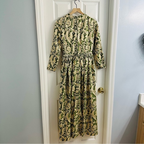 Vintage Dress Formal A-line Long Sleeve Floral Green Modest Glam Size Small - Picture 6 of 9
